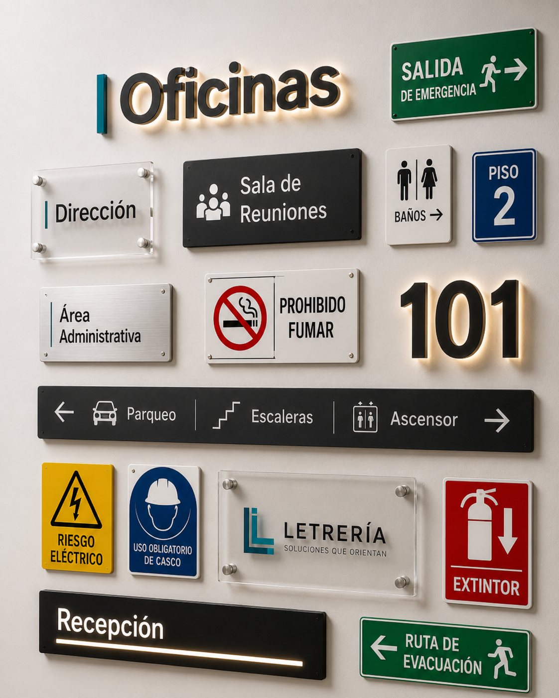 Señalización para oficinas, seguridad y orientación
